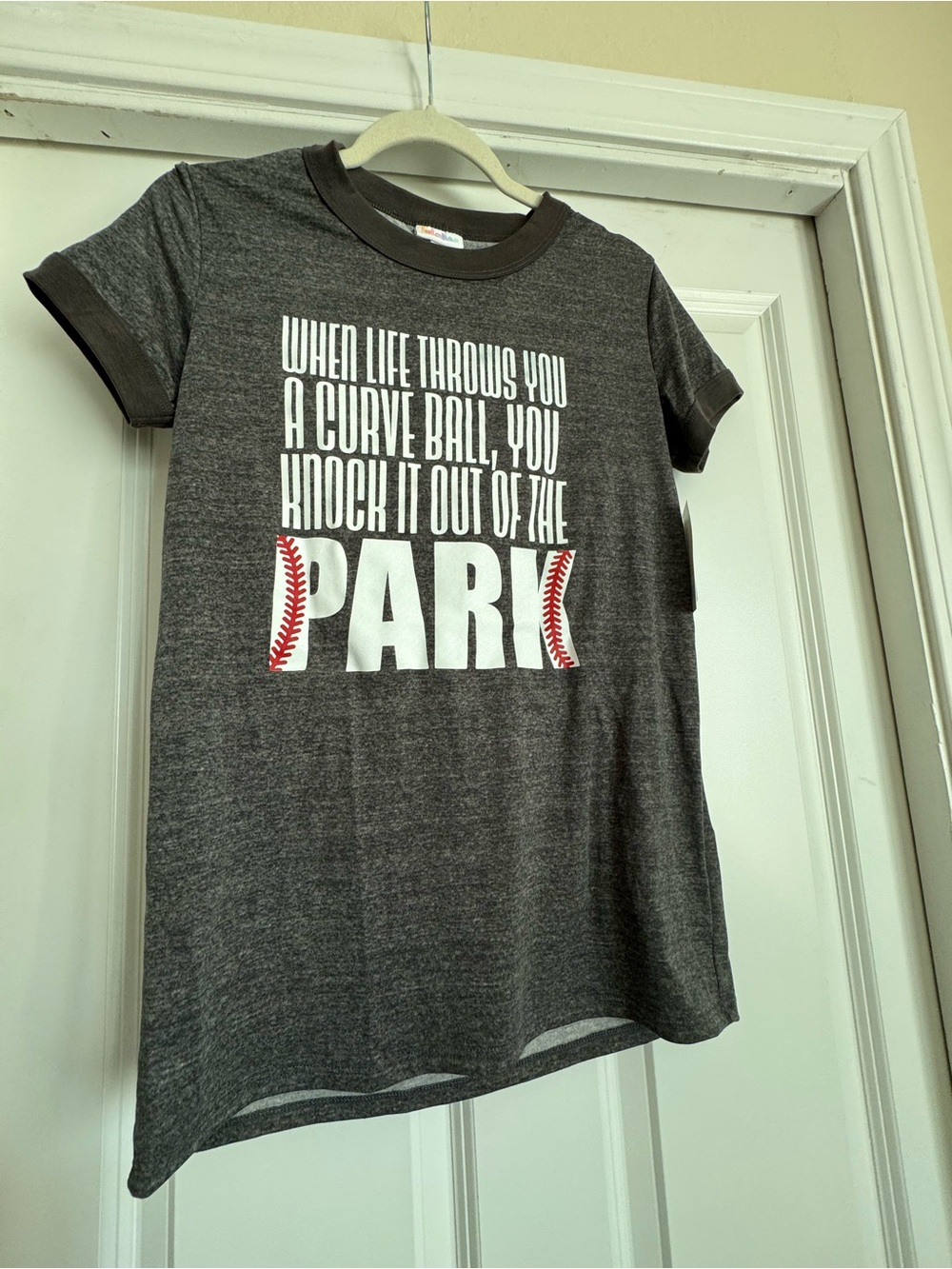 New Lularoe XXS Dark Grey When Life Throws You A Curve Ball Graphic Baseball Liv